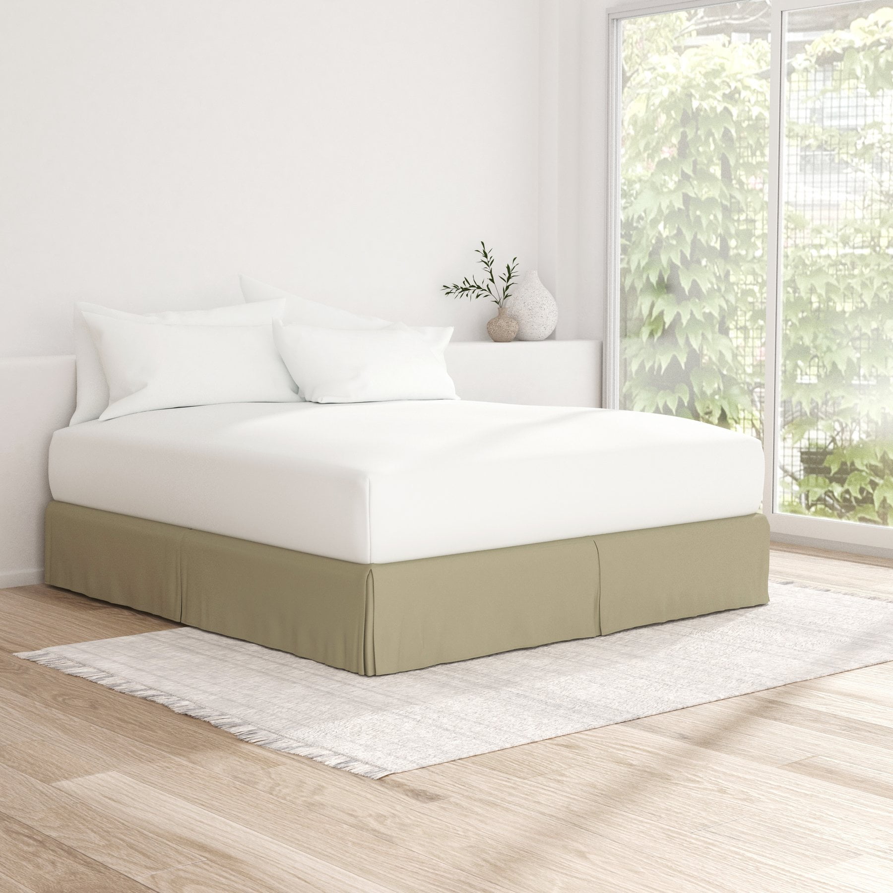 The Great American Store Queen Size Pleated Bed Skirt Solid Beige 15 Inch Tailoed Drop - Easy On & Off, Wrinkle Free Dust Ruffle