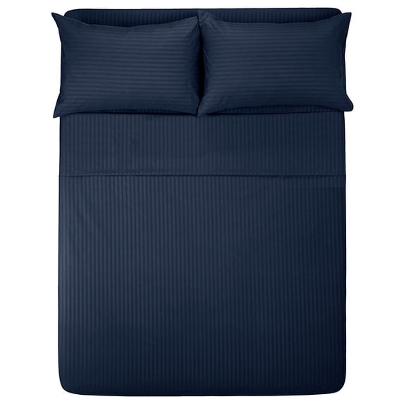 The Great American Store- Super Single Size Un-Attached Waterbed Sheets With 15 Inch Extra Deep Stripe Navy Blue - 1800 Series Microfiber - Soft, Comfortable Bed Sheets For Waterbed