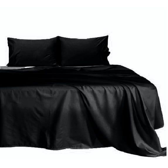 The Great American Store- Super Single Waterbed Sheets Attached (48 x 84) Inch, 100% Natural 650 TC Cotton, 4 PC Bed Sheet Set, 18 Inch Extra Deep Pocket, Long Staple Cotton (Solid Black)
