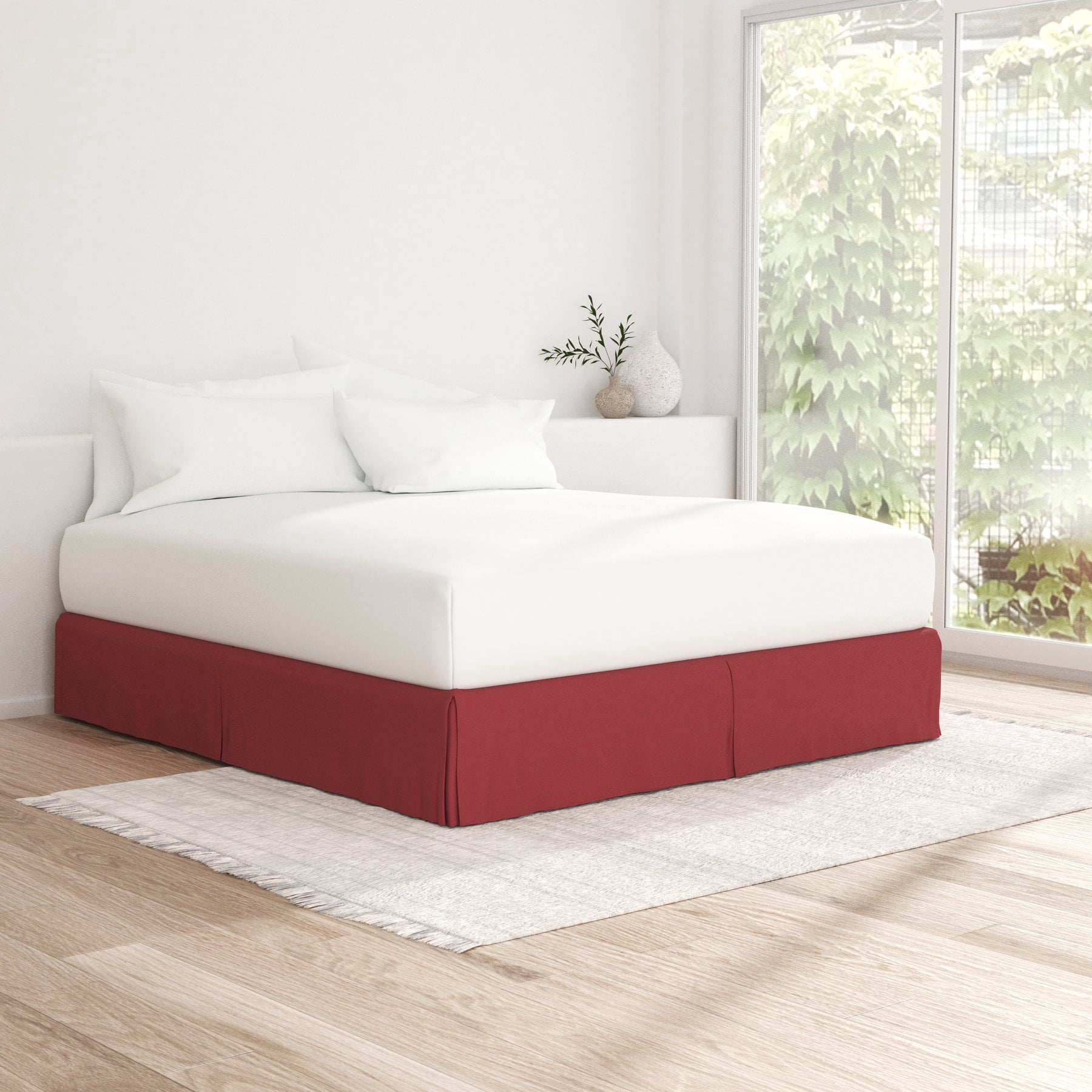 The Great American Store Twin Size Pleated Bed Skirt Solid Burgundy 21 Inch Tailoed Drop - Easy On & Off, Wrinkle Free Dust Ruffle