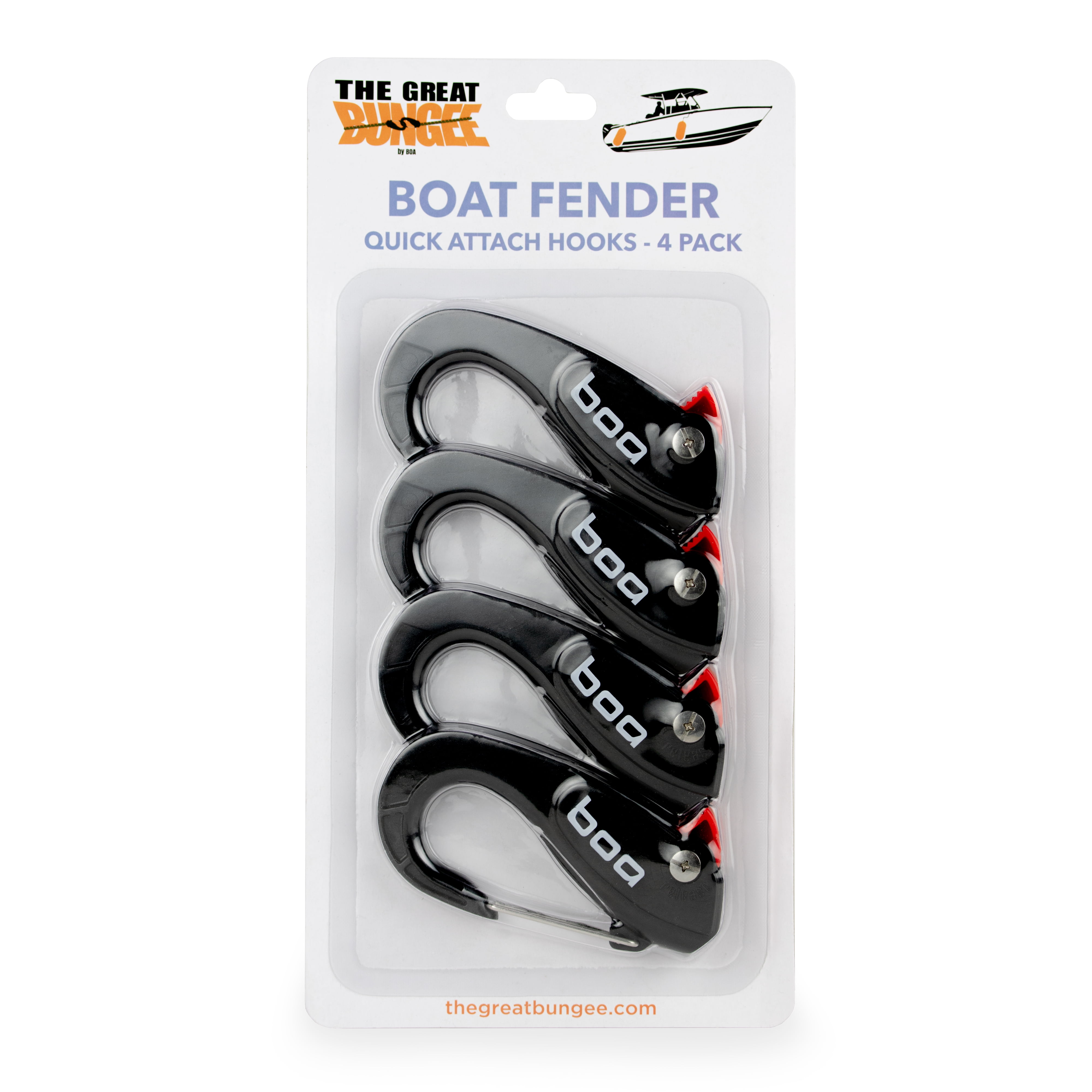 The Great Bungee Adjustable Boat Fender Clips, Quick Attach Hooks, 4 Pack