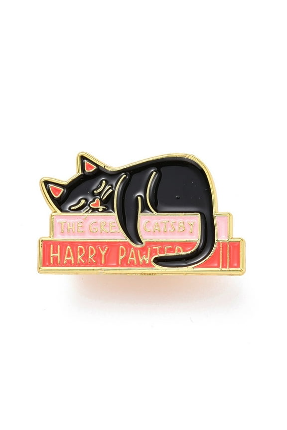 The Great Catsby Word Enamel Pin Cat Sleeping Alloy Enamel Brooch for Backpack Clothes Golden Pink 19x31x10.5mm Pin: 1mm. 1pc