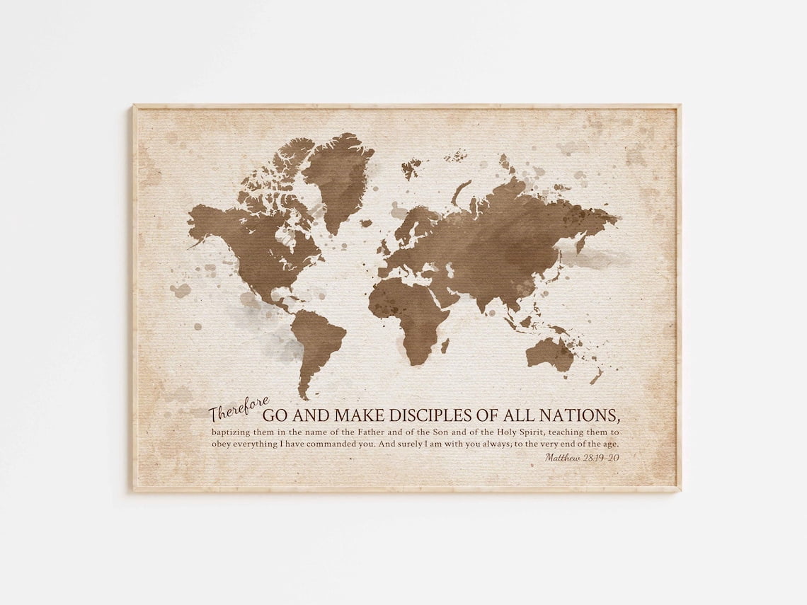 The Great Commission Matthew 28 19 20 Christian Vintage World Map Art ...