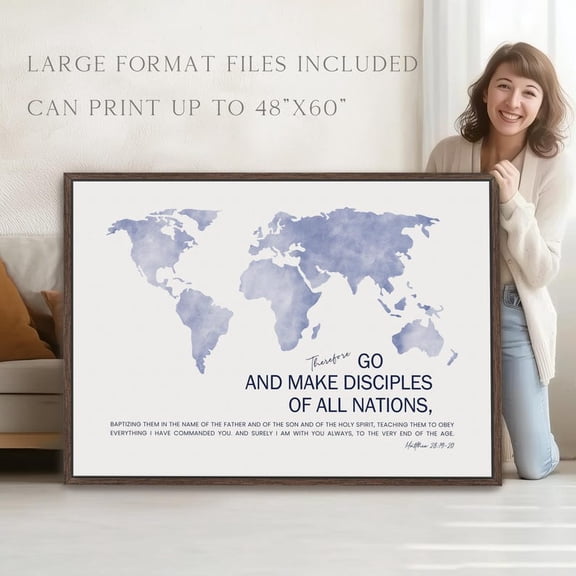 The Great Commission Matthew 28 19 20 Christian World Map Artwork