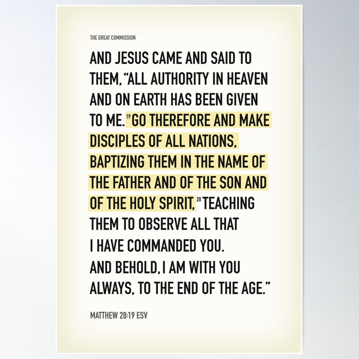 The Great Commission Scripture Verse Poster (Matthew 28:19 Esv) Poster ...