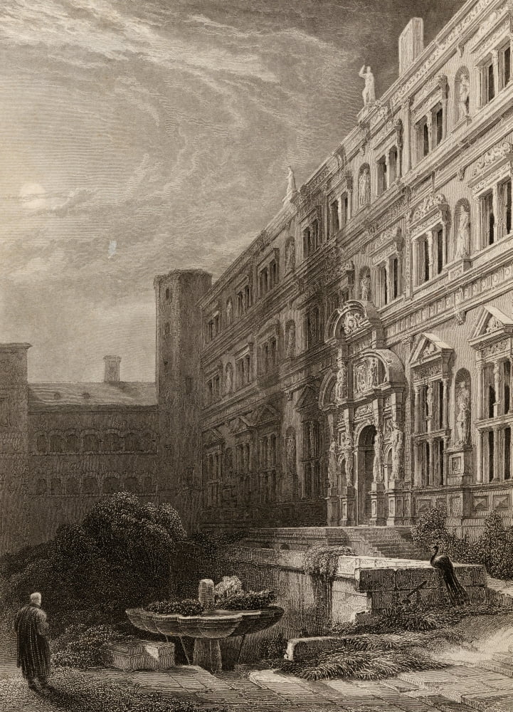 The Great Court Of Heidelberg Germany Engraved By H Winkles From A 19Th Century Print By D Roberts Canvas Art - Ken Welsh Design Pics (12 x 18)
