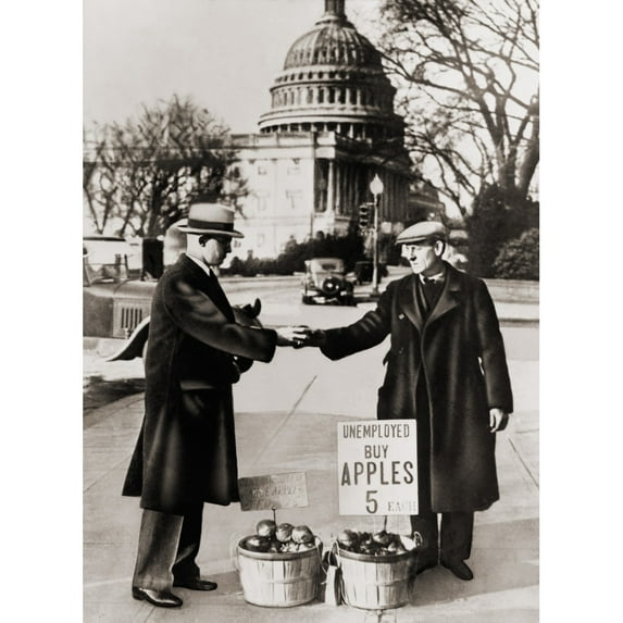 The Great Depression. Unemployed Man Sells Apples Near The Capitol In Washington D.C. As The Great Depression Deepened