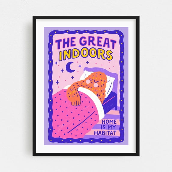 The Great Indoors - Drawing Humor Whimsical Illustration Quote Typography Pop Art Modern Art Black Framed Wall Art Print 20 x 30 inches
