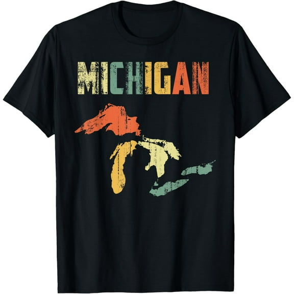 The Great Lakes Largest Water Retro Color Michigan MI Pride T-ShirtMen's and women's gift, black and white T-shirt, size: Extra large S-4XL