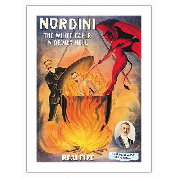 The Great Nordini - The White Fakir in Devil’s Hell - Vintage Magic Poster c.1910 - Bamboo Fine Art 290gsm Paper Print (Unframed) 18x24in