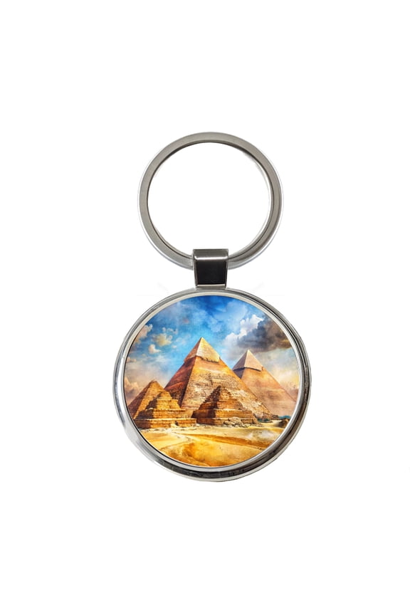 The Great Pyramids Of Giza Watercolor Metal Round Keychain