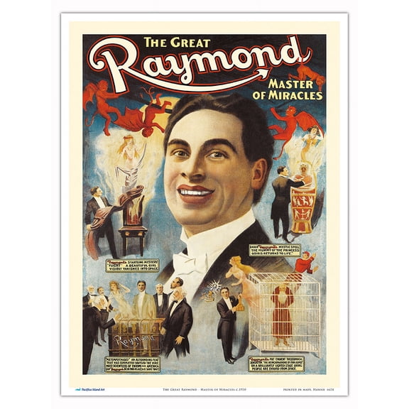 The Great Raymond - Master of Miracles - Vintage Magic Poster c.1920 - Master Art Print (Unframed) 9in x 12in