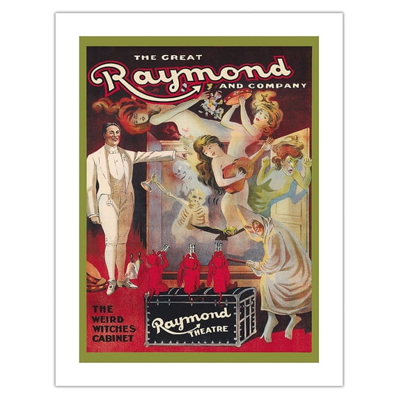 The Great Raymond and Company - The Weird Witches Cabinet - Vintage Magic Poster c.1908 - Bamboo Fine Art 290gsm Paper (Unframed) 17x22in