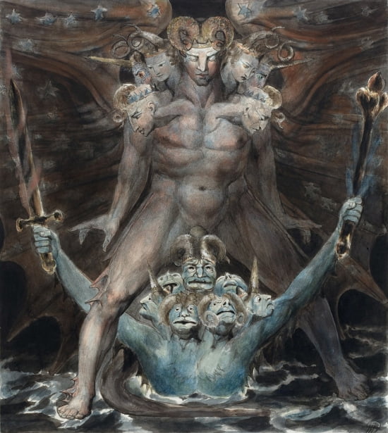 The Great Red Dragon And The Beast From The Sea Canvas Art - William Blake (18 x 24)