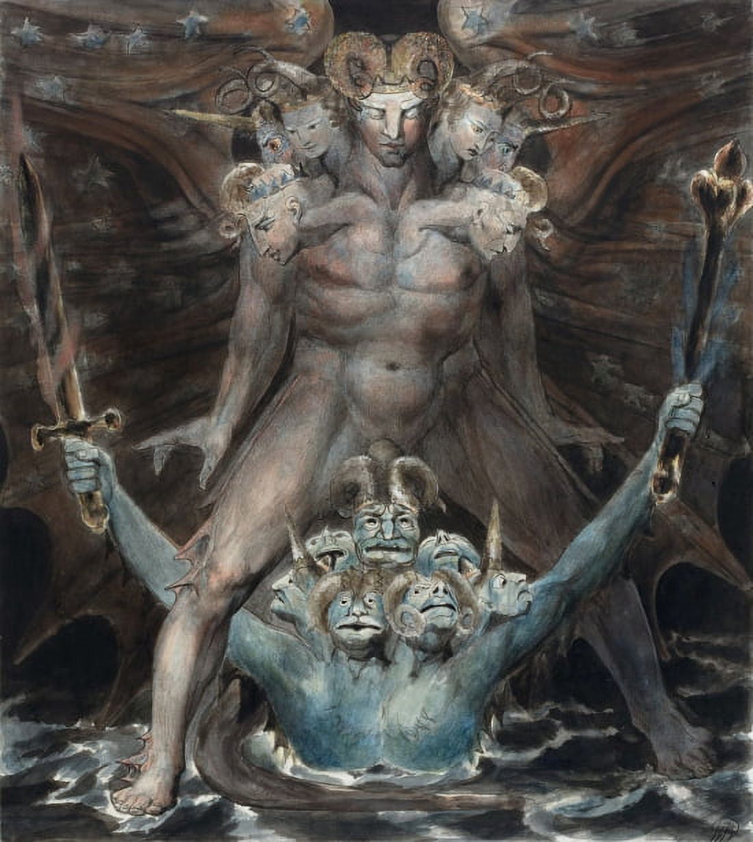 The Great Red Dragon And The Beast From The Sea Canvas Art - William Blake (24 x 36)