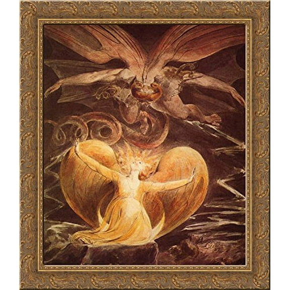 The Great Red Dragon and the Woman clothed with the sun 20x20 Gold Ornate Wood Framed Canvas Art by Blake, William