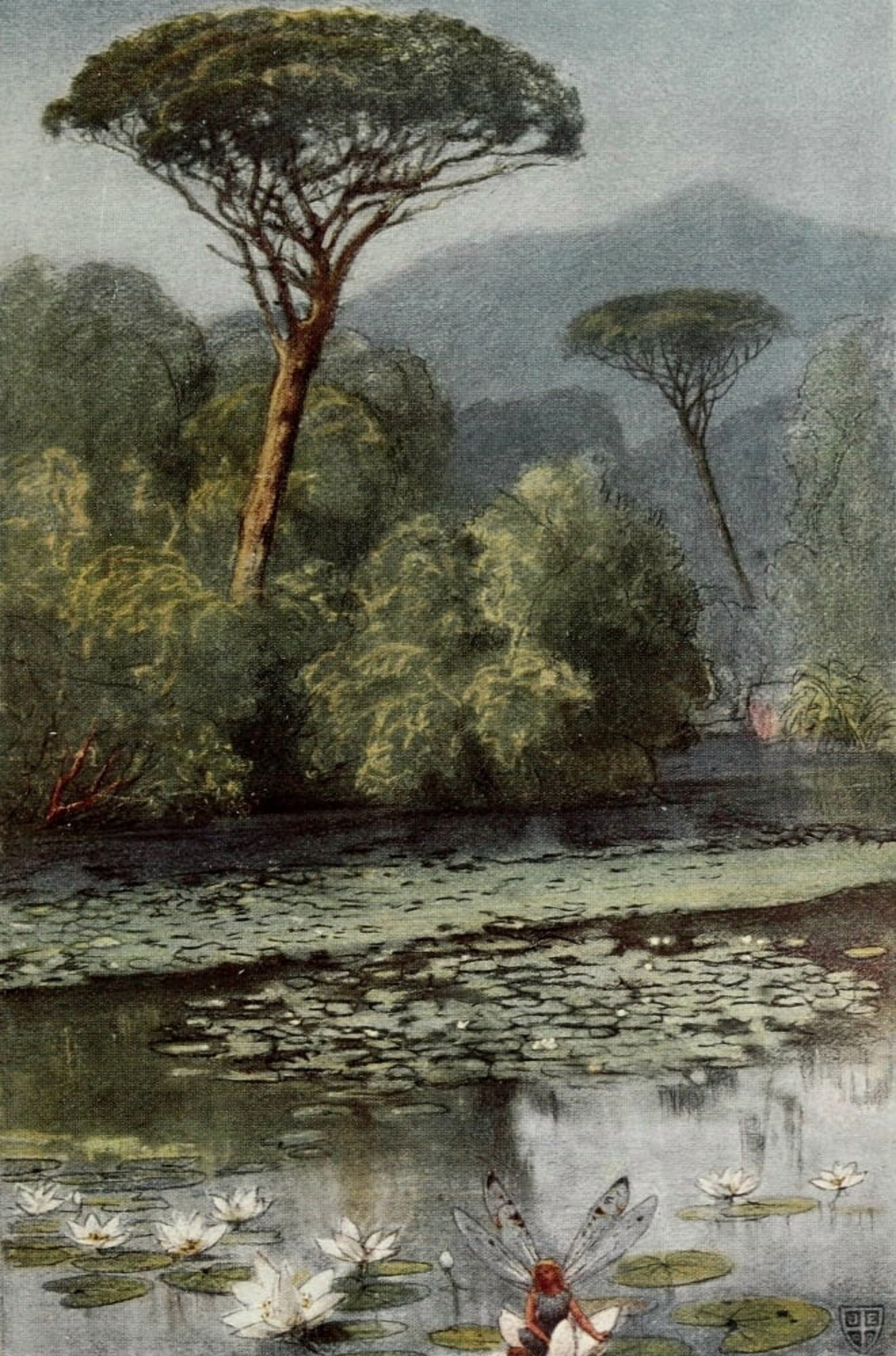 The Great Sea Horse 1909 Fairy sitting on a pond lily Canvas Art - John Elliott (18 x 24)