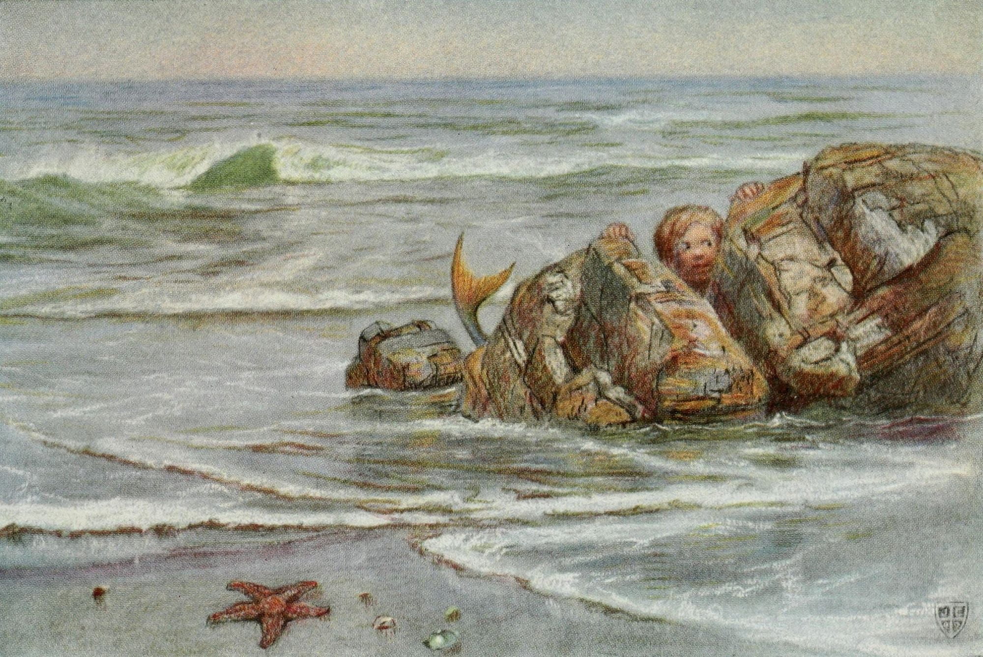 The Great Sea Horse 1909 Housekeeping with a merboy Canvas Art - John Elliott (18 x 24)