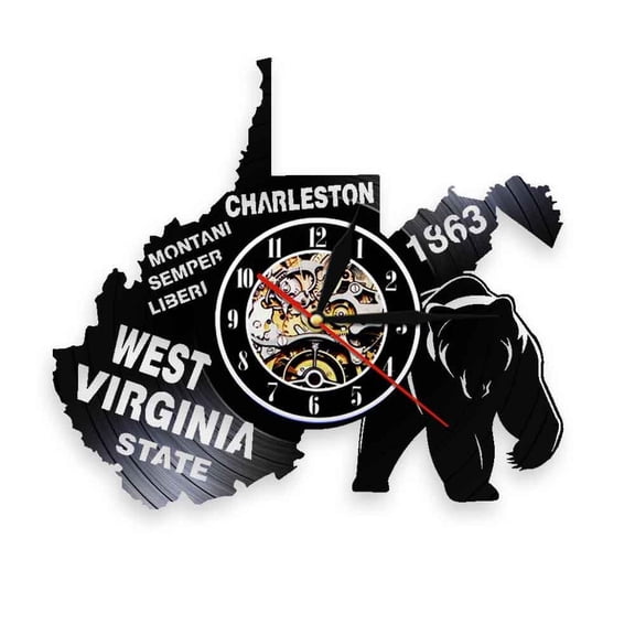 The Great Seal Of the State Of West Virginia Wall Clock USA State Map Charleston Montaini Semper Liberi Vinyl Record Wall Clock Without LED