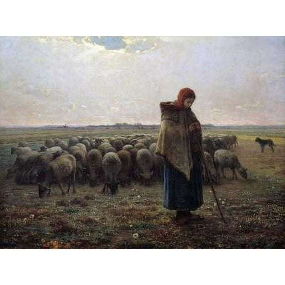 The Great Shepherdess by JeanFrancois Millet, Animals Figurative Unframed Photographic Print Wall Art Sold by ArtCom