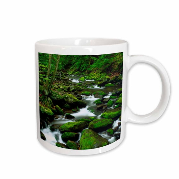 3drose, the Great Smoky Mountains. Moss Covered Stream in Tennessee., 15oz Mug