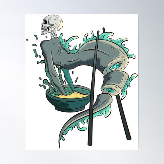 The Great Sushi Skeleton Bowl 2 - Japanese Vector Art Illustration Poster Wall Art Modern Wall Decor For Living Room Bedroom Art