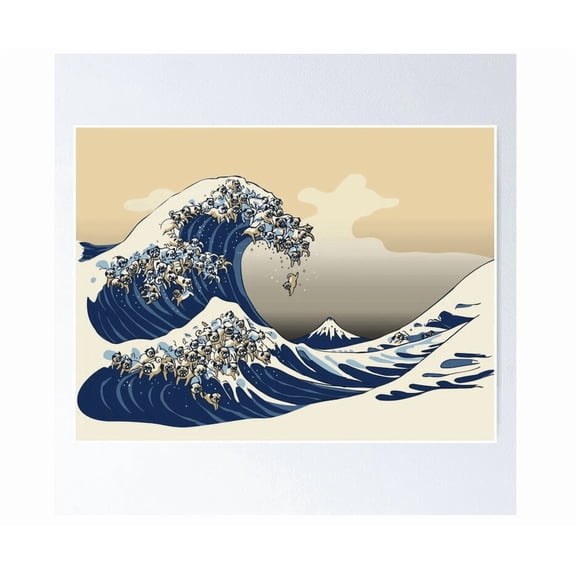 The Great Wave Of Pugs Vanilla Sky Funny Wall Art Poster Home Decor Office Wall Art