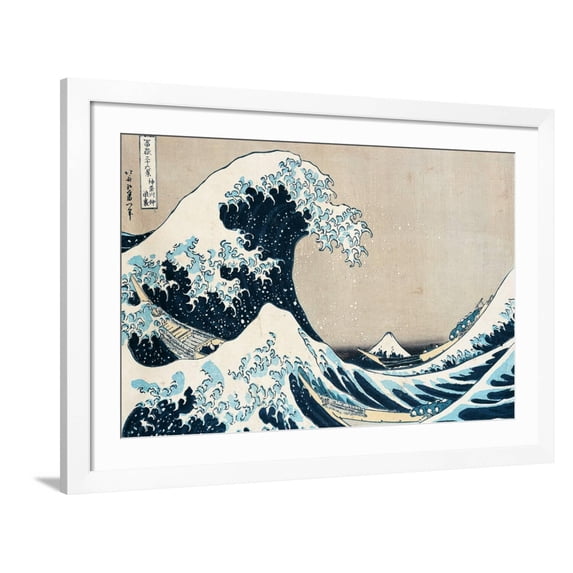 Art.com The Great Wave Off Kanagawa, from the Series 36 Views of Mt. Fuji (Fugaku Sanjuokkei) Giclee Print by Katsushika Hokusai, White Frame Wall Art, 44" x 32"