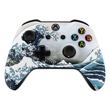 The Great Wave Patterned Faceplate Front Housing Shell with Soft Touch Grip for Xbox One X S Controller