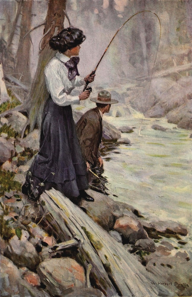 The Greater Power 1909 Lady fishing Canvas Art - William H Dunton (18 x 24)