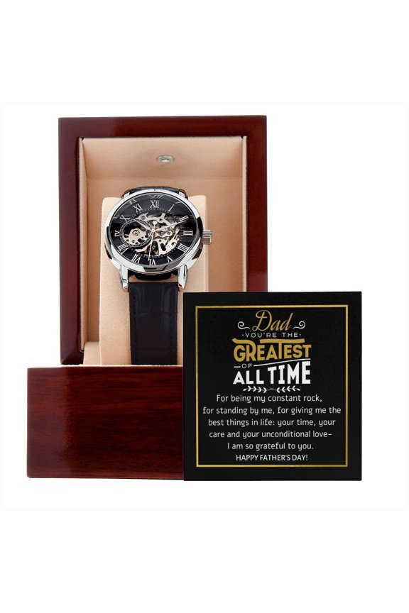 The Greatest Dad of All Time - Men's Openwork Watch - Mahogany Gift Box