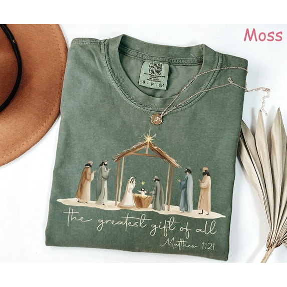The Greatest Gift of All Shirt, Christian Christmas T-Shirt, Nativity Shirt, Religious Christmas Gift, Faith Based Holiday Tee