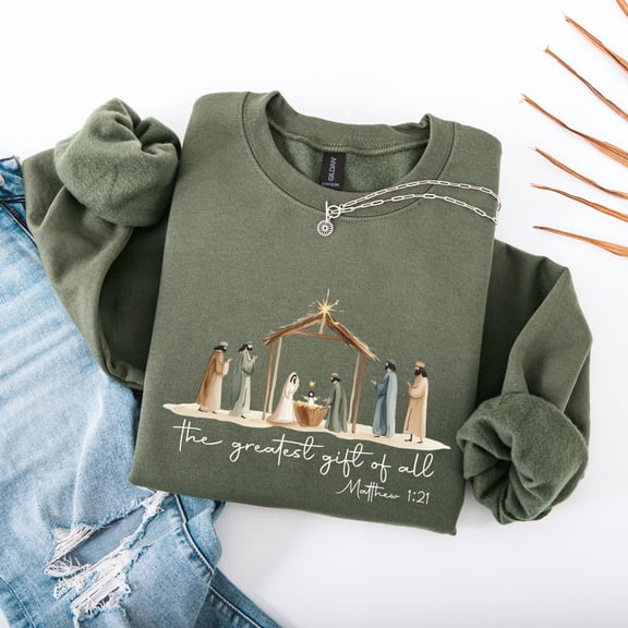 The Greatest Gift of All Sweatshirt, Christmas Bible Verse Sweatshirt, Religious Christmas Gift, Matthew 1:21 Sweatshirt, Nativity Sweater