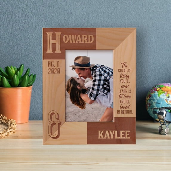 The Greatest Thing You'll Ever Learn Is To Love And Be Loved In Return Personalized Wooden Frame 3 1/2" x 5" Brown (Vertical)