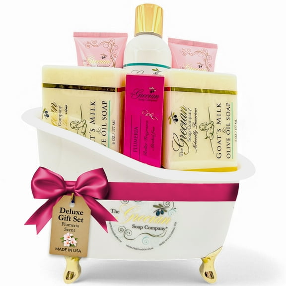 The Grecian Soap Company Creamy Goat's Milk Bath & Body Gift Set, Plumeria Scent