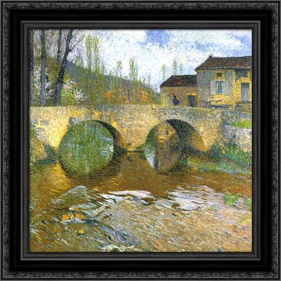 The Green Bridge 20x20 Black Ornate Wood Framed Canvas Art by Martin, Henri