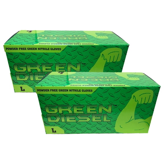The Green Diesel, Green Nitrile Powder Free Disposable Gloves, 8 MIL, Diamond Textured, Size Medium, 2 Boxes