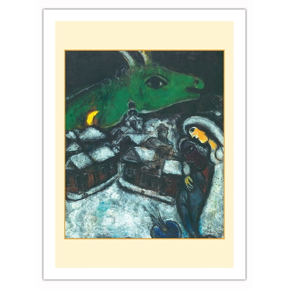 The Green Night - Vintage Abstract Art by Marc Chagall c.1952 - Fine Art Matte Paper Print (Unframed) 24x32in