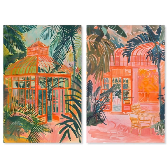 The Greenhouse 2 Panel Set Canvas Print Maximalist Art Print by Art Remedy, Gallery Wrapped, 36 x 54