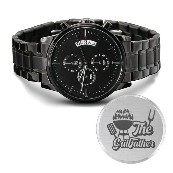 The Grill Father Engraved Multifunction Analog Stainless Steel Chronograph Men's Watch W Copper Dial