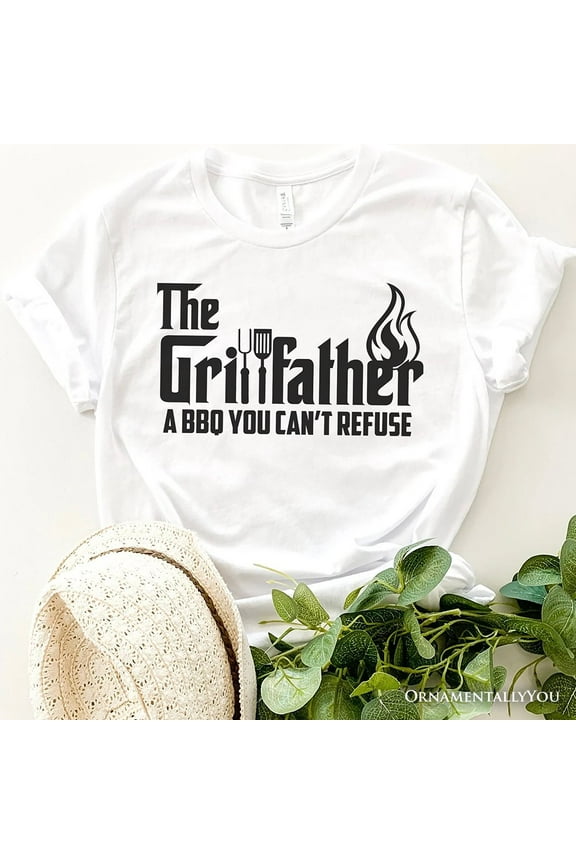 The Grillfather BBQ T-Shirt, White Funny Tee for Grillmaster Dads