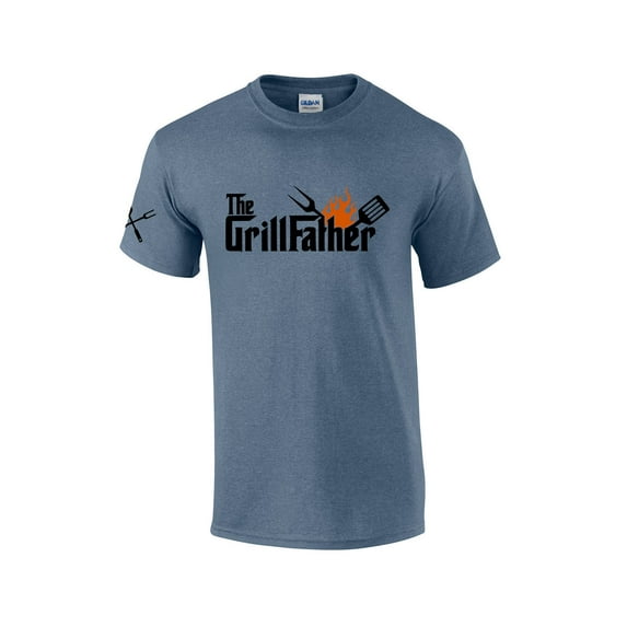 The Grillfather Dad Grandpa Funny Grillin Men's Short Sleeve Fathers Day T-shirt Graphic Tee-Heather Indigo-large