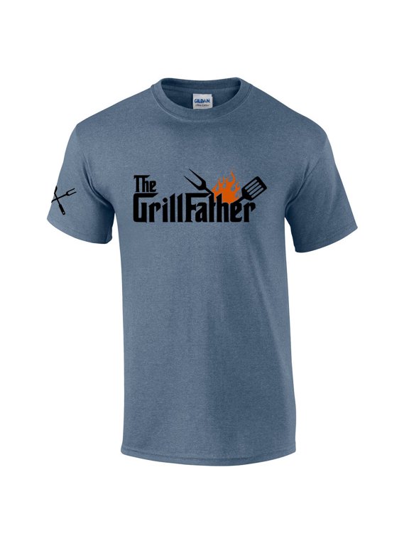 The Grillfather Dad Grandpa Funny Grillin Men's Short Sleeve Fathers Day T-shirt Graphic Tee-Heather Indigo-xl