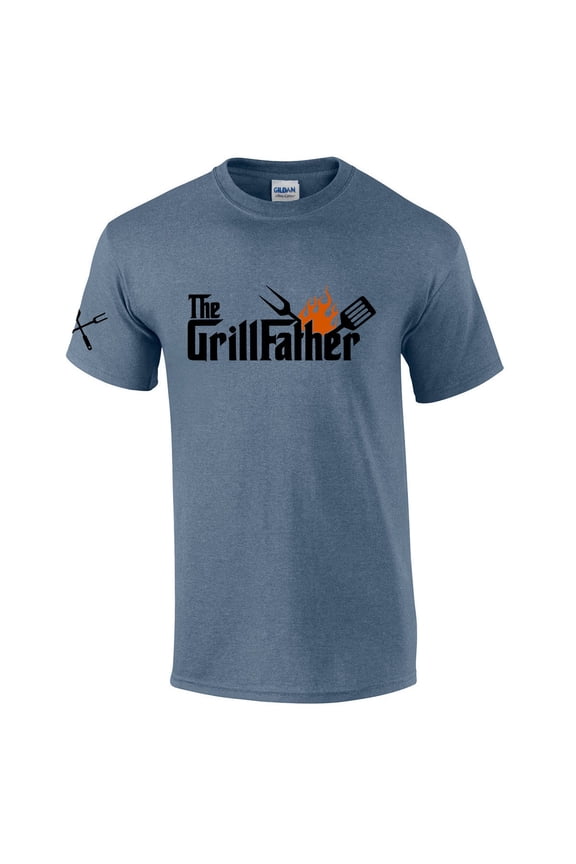 The Grillfather Dad Grandpa Funny Grillin Men's Short Sleeve Fathers Day T-shirt Graphic Tee-Heather Indigo-xxxl