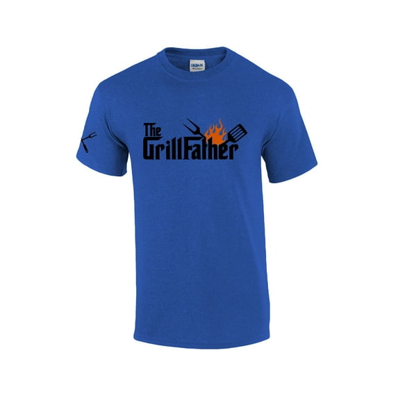 The Grillfather Dad Grandpa Funny Grillin Men's Short Sleeve Fathers Day T-shirt Graphic Tee-Heather Royal-5xl