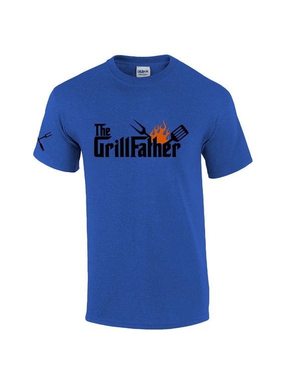 The Grillfather Dad Grandpa Funny Grillin Men's Short Sleeve Fathers Day T-shirt Graphic Tee-Heather Royal-small