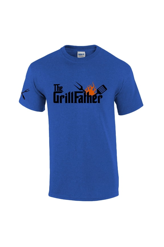 The Grillfather Dad Grandpa Funny Grillin Men's Short Sleeve Fathers Day T-shirt Graphic Tee-Heather Royal-small