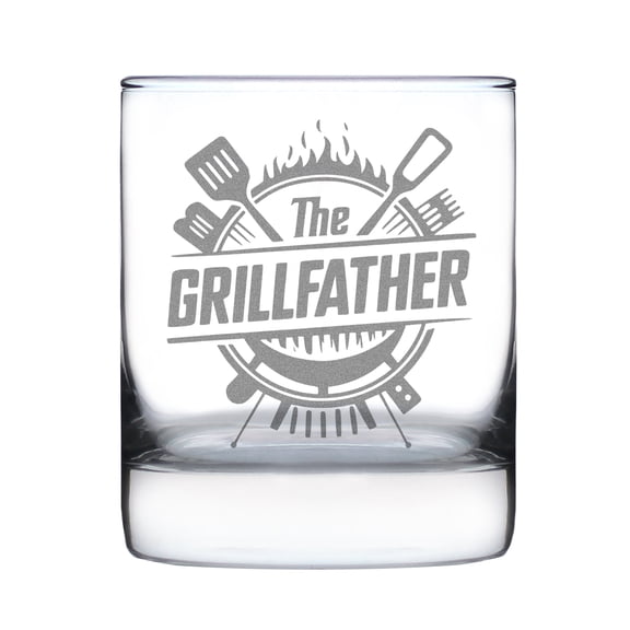 The Grillfather Engraved Rocks Glass, Hand Etched Whiskey Unique Father's Day Gift, Funny BBQ Lover Dad Glass