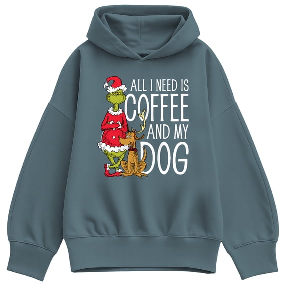 The Grinch - All Need Is Coffee And My Dog - Women's Oversized Fleece Hoodie Sweatshirt