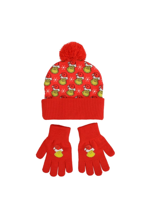 The Grinch All-Over Character Print Youth 2-Piece Knit Beanie & Gloves Set